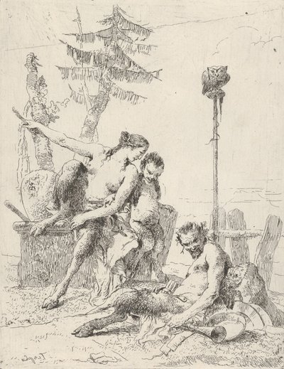 Satyr Family Pan og hans familie, fra Scherzi, ca. 1743-50. av Giovanni Battista Tiepolo