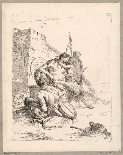 Satyrfamilie med en Obelisk, tallerken 11 fra Scherzi di Fantasia av Giovanni Battista Tiepolo