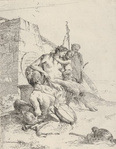 Satyrfamilie mit dem Obelisken, aus den Scherzi von Giovanni Battista Tiepolo