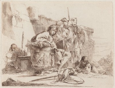 Sittende ungdom lener seg mot en urne av Giovanni Battista Tiepolo