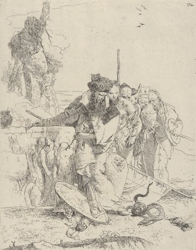 Seks personer ser på en slange, fra Scherzi, ca. 1743-50. av Giovanni Battista Tiepolo