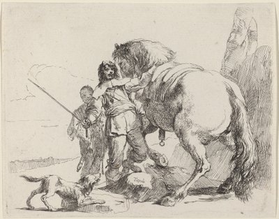 Soldat med hest og ledsager av Giovanni Battista Tiepolo