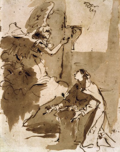 Bebudelsen (penn og brunt blekk og brun vask på papir) av Giovanni Battista Tiepolo
