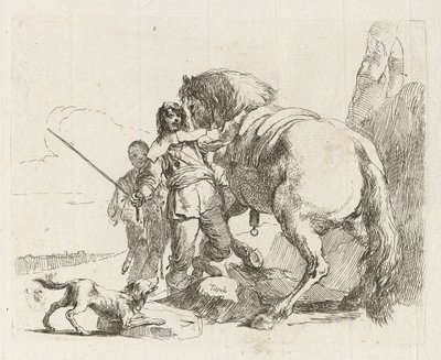 Rytteren som står ved hesten sin, fra Vari capricci (Various Capriccios) av Giovanni Battista Tiepolo