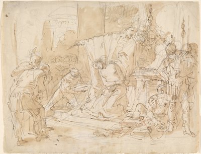 Das Opfer der Iphigenie (recto) / Studie eines männlichen Aktes (verso) von Giovanni Battista Tiepolo