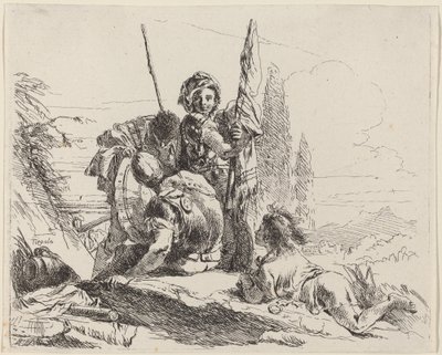 Tre soldater og en ungdom av Giovanni Battista Tiepolo