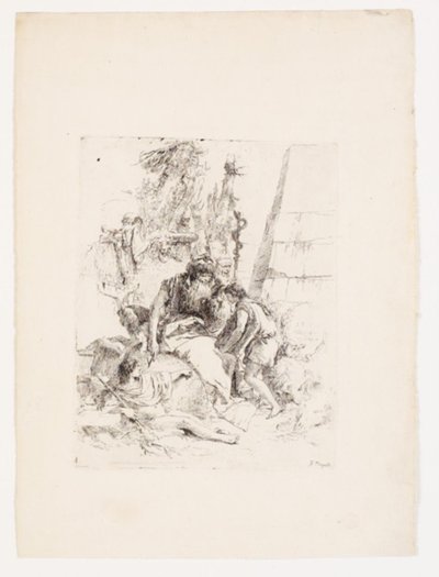 To sittende trollmenn og to ungdommer av Giovanni Battista Tiepolo