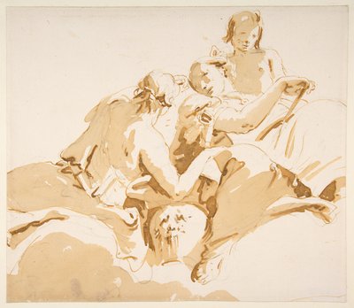Zwei sitzende Frauen und ein Junge auf Wolken av Giovanni Battista Tiepolo