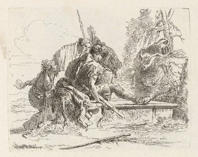 To soldater og to kvinner, fra Vari capricci (Various Capriccios) av Giovanni-Battista Tiepolo