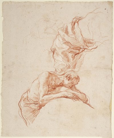 To studier av delvis draperte mannlige figurer; verso: studier av bein og en fot av Giovanni Battista Tiepolo