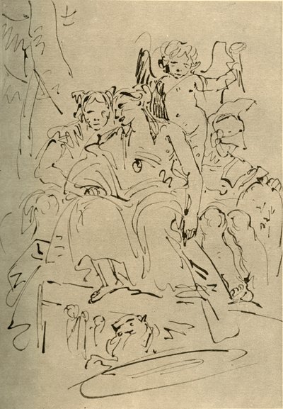 Two Women, Eros and a Soldier, midten av 1700-tallet, 1928 av Giovanni Battista Tiepolo