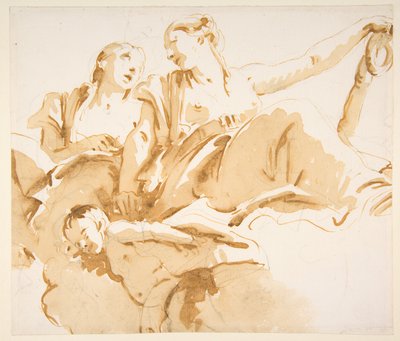 Zwei Frauen, eine hält einen Anker, und ein Putto auf Wolken av Giovanni Battista Tiepolo