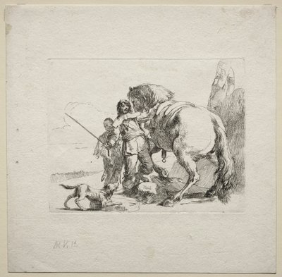 Ulike Caprices: Kavalieren som setter seg på hesten sin av Giovanni Battista Tiepolo