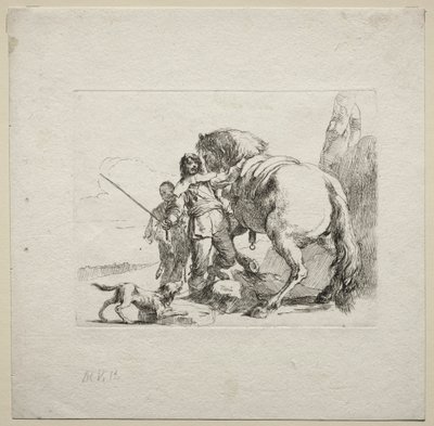 Verschiedene Kaprizen: Der Kavalier besteigt sein Pferd, 1785 von Giovanni Battista Tiepolo