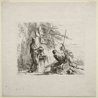 Ulike caprices: Kvinnen som står med hendene på en vase av Giovanni Battista Tiepolo