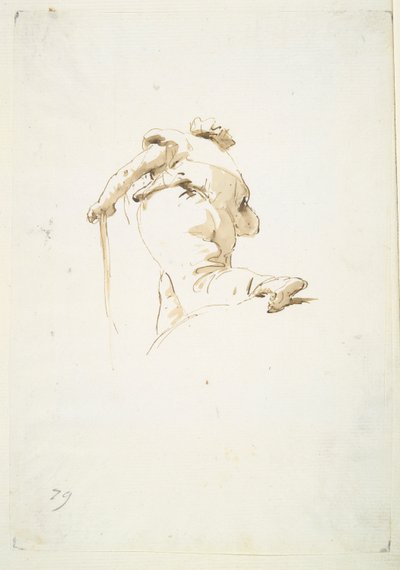 Vandrende mannsfigur sett skrått nedenfra av Giovanni Battista Tiepolo