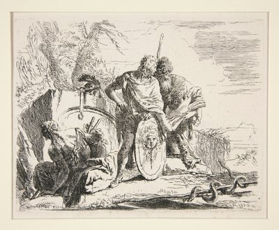 Ung soldat med filosof og sittende kvinne, fra serien Vari Capricci av Giovanni-Battista Tiepolo
