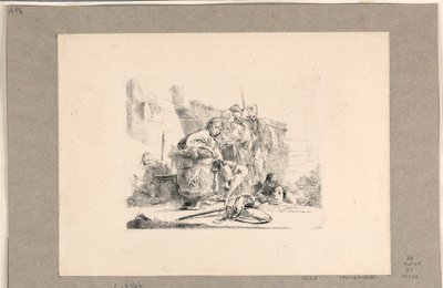 Ungdom sitter ved en urne og andre figurer, fra Vari Capricci av Giovanni-Battista Tiepolo