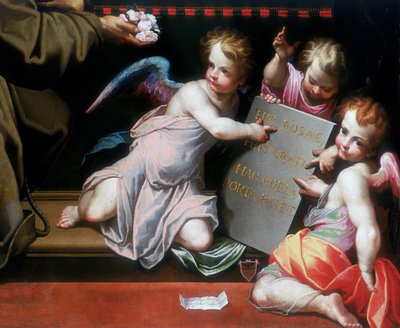 Nedre høyre detalj av konsesjonen for overbærenhet av Porziuncola av Giovanni Battista Trotti