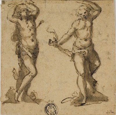 To skisser av Saint Sebastian av Giovanni Battista Trotti