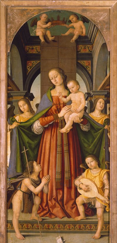 Madonna with Child, sentralpanel av Madonna with Child Triptych with Saints (maleri) av Giovanni Battista the Elder Bertucci
