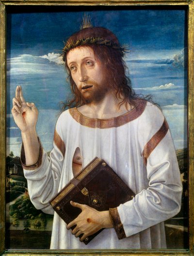 Kristus Benching Maleri av Giovanni Bellini dit il Giambellino (1430-1516) 1460 Søn.0,58x0,46 m - Kristusvelsignelse. Maleri av Giovanni Bellini kalt Giambellino (1430-1516) 1460. 0,58 x 0,46 m. Louvre-museet, Paris av Giovanni Bellini