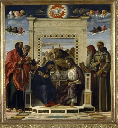 Kroning av jomfruen med SS. Paul, Peter, Hieronymus og Frans av Assisi med scener fra de helliges liv i predellapanelet, kjent som 