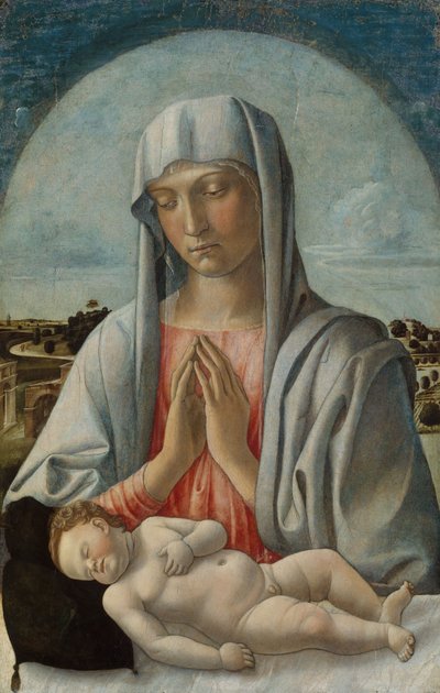 Madonna Adoring the Sleeping Child, ca. 1460 (tempera på tre) av Giovanni Bellini