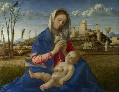 Madonna of the Meadow. Rundt 1500 av Giovanni Bellini