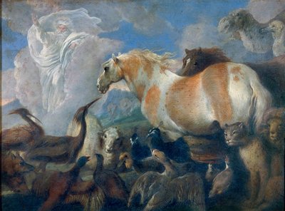 Skapelsen (1. Mosebok). Maleri av Giovanni Benedetto Castiglione (1610-1665), olje på lerret, midten av 1600-tallet. Italiensk kunst (Genova) av Giovanni Benedetto Castiglione