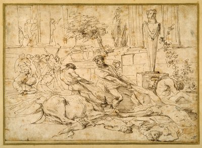 Pesten i Ashdod (penn og blekk på papir) av Giovanni Benedetto (1609 64) Castiglione