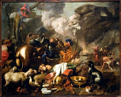 The Sacrifice of Noe etter syndfloden Maleri av Giovanni Benedetto Castiglione dit il Grechetto (1610-1665) Genes fra 1600-tallet, Musei di Strada Nuova av Giovanni Benedetto Castiglione