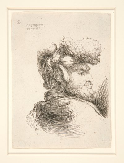 A Man in Profile, vendt mot høyre, fra serien Les petites tetes d av Giovanni Benedetto Castiglione