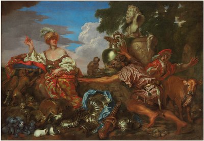 Circe endrer følgesvennene til Ulysses til villsvin av Giovanni Benedetto Castiglione