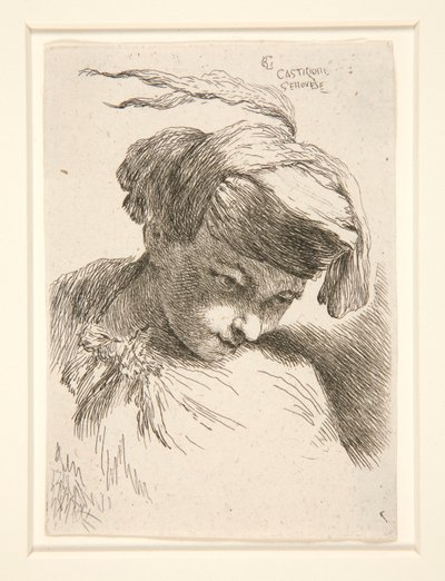 Figur med hodet lent mot skulderen, fra serien Small Studies of Heads av Giovanni Benedetto Castiglione