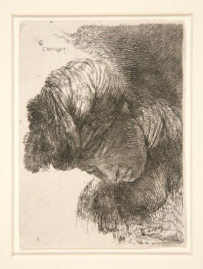 Figur med senket hode, fra serien Small Studies of Heads av Giovanni Benedetto Castiglione