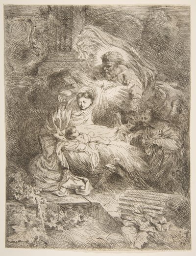 Gud Faderen observerer jomfruen og barnet, engler til høyre, ca. 1645-47. av Giovanni Benedetto Castiglione
