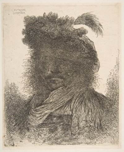 Hodet til en mann i skygge vendt litt til venstre, fra serien Large Or..., ca. 1645-1650. av Giovanni Benedetto Castiglione