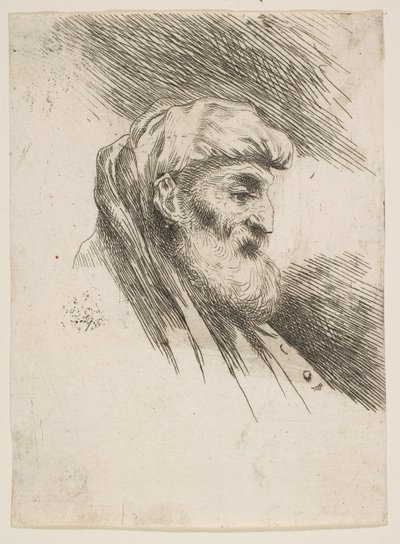 Hodet til en gammel skjeggete mann vendt mot høyre, fra serien med Small Heads in Orien..., ca. 1645-1650. av Giovanni Benedetto Castiglione