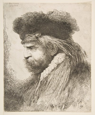 Hodet til en gammel mann vendt mot venstre, fra serien med store orientalske hoder, ca. 1645-50. av Giovanni Benedetto Castiglione