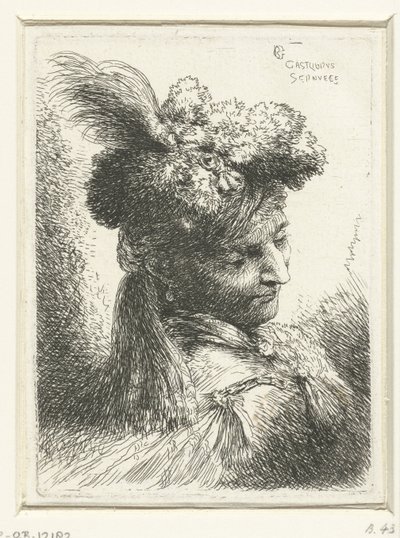 Hodet til en ung mann med en ørering Liten studie av hoder med orientalsk hodeplagg (serietittel) av Giovanni Benedetto Castiglione