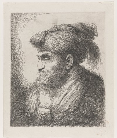 Hodet til en mann som har på seg en turban med dusk Stor studie av hoder med orientalsk hodeplagg (serietittel) av Giovanni Benedetto Castiglione