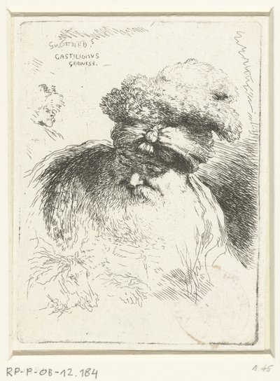 Leder for en gammel mann med lue Liten studie av hoder med orientalsk hodeplagg (serietittel) av Giovanni Benedetto Castiglione
