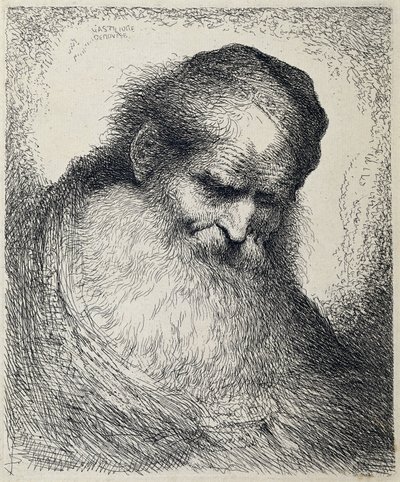 Hodet til en sovende gammel mann Stor studie av hoder med orientalsk hodeplagg (serietittel) av Giovanni Benedetto Castiglione