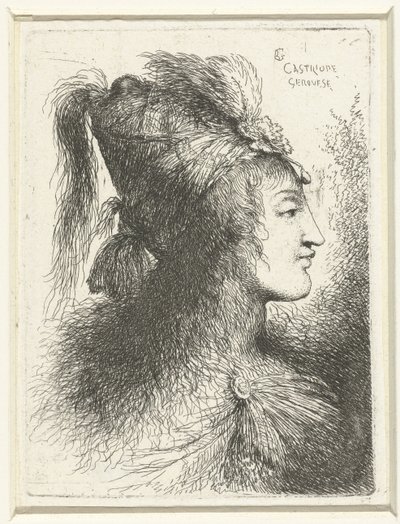 Hodet til en ung mann med høy hatt Hodet til en ung kvinne Liten studie av hoder med orientalsk hodeplagg (serietittel) av Giovanni Benedetto Castiglione