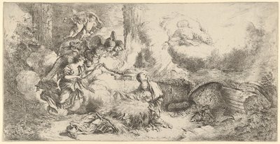 Fødsel med Gud Faderen og engler, ca. 1647-50. av Giovanni Benedetto Castiglione