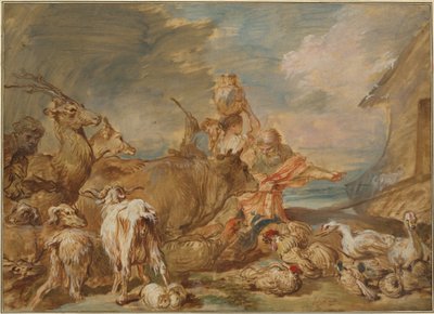 Noah som leder dyrene inn i arken av Giovanni Benedetto Castiglione