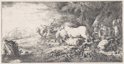 Noah og dyrene som går inn i arken, ca. 1650-55. av Giovanni Benedetto Castiglione
