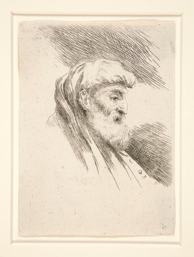 Old Man with Long Beard, i profil, vendt mot høyre, fra serien Les petites tetes d av Giovanni Benedetto Castiglione