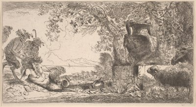 Pan liggende foran en stor vase av Giovanni Benedetto Castiglione